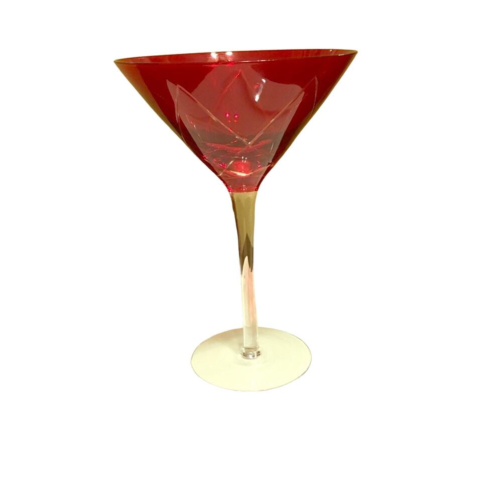Ruby Red Etched Martini Coctail Glass 7.5” Tall
